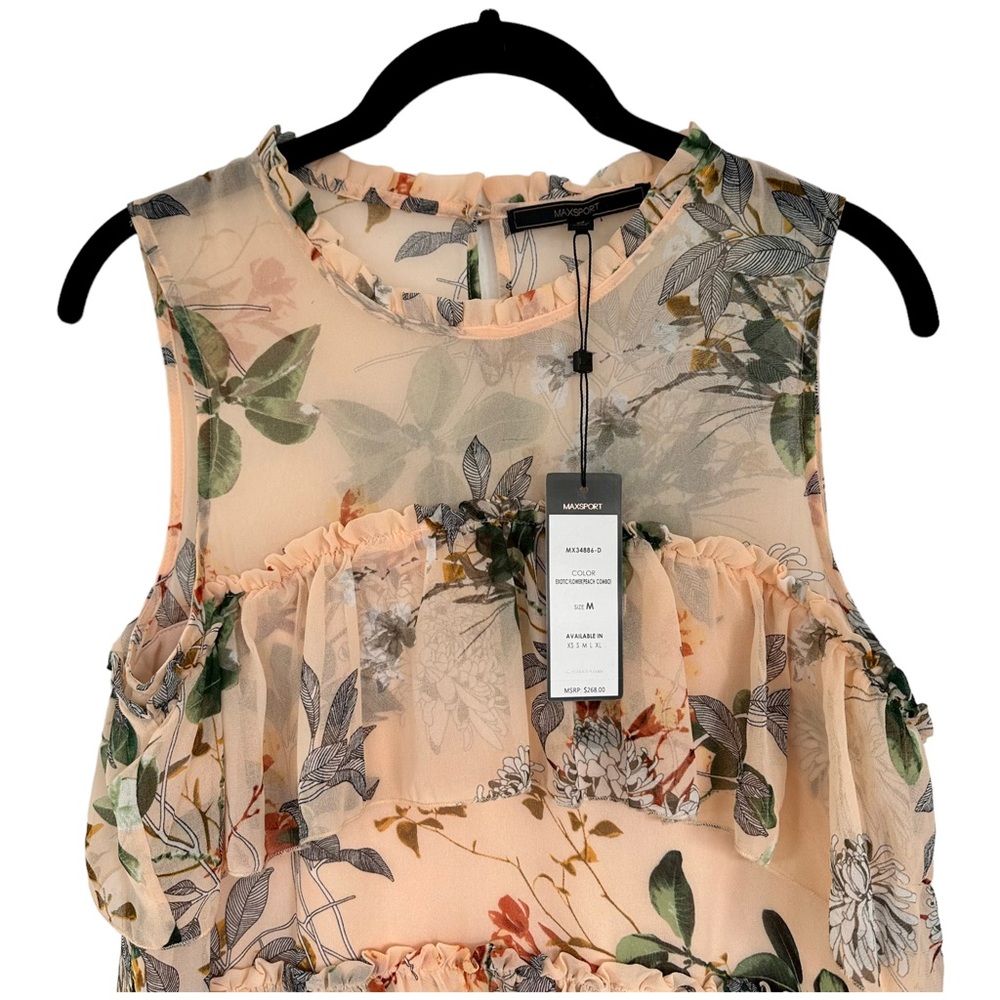 Maxsport NEW Tiered Ruffle Dress Chiffon Floral Peach Sleeveless  Size Medium - Picture 8 of 16